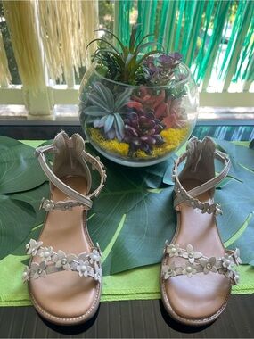Self Esteem Cream Floral Appliqué Ankle-Strap Sandals